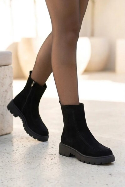 Fox Shoes Z555657302 Black Genuine Leather Suede Women's Boots