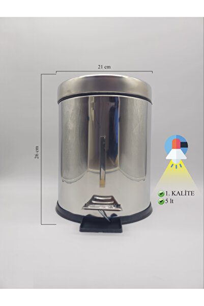 Filia Yapı Bright Chrome Pedal Trash Can, Stainless Steel, 5 Liters, Fashiona...