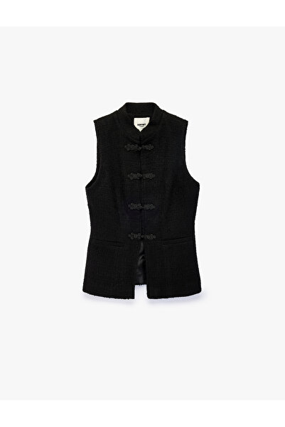 Koton Napoleon Closure Buttoned High Collar Sleeveless Tweed Vest