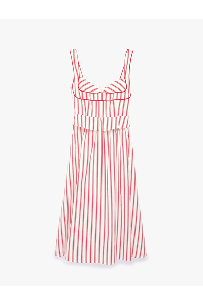 Koton Loose Cut Square Neck Cotton Striped Strap Long Dress