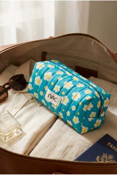 NAC STORE Large Size Daily Quilted Makeup Bag Organizer - Cherry Pattern - Travel and Daily Use