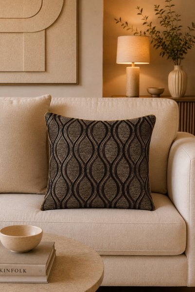 LUX VIE Jacquard Cushion Cover with Geometric Pattern and Piping