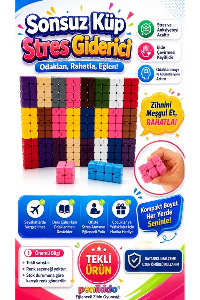 PONİKİDO Foldable Infinite Cube Stress Toy Single Piece