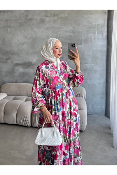 Batwing sleeve floral print hijab dress