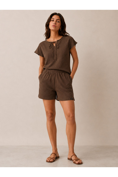 just wear zt Women's Tie-Detail Blouse Shorts Set