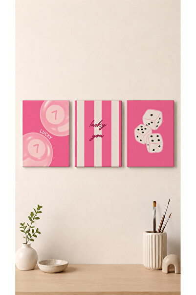 Esoria 3'lü Lucky You Pembe Kanvas Tablo Seti, Canvas Tablo