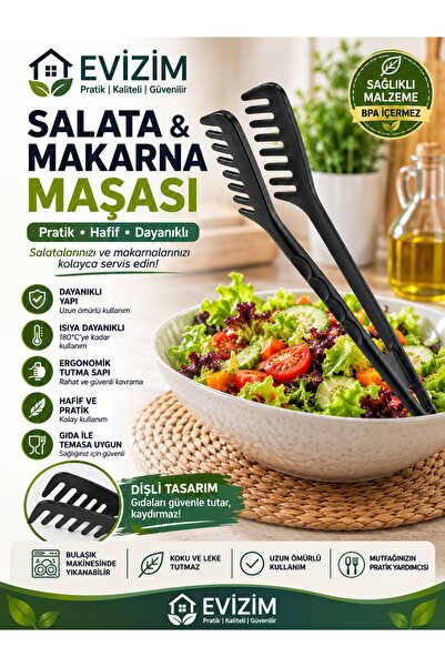 Evizim Heat Resistant Salad and Pasta Tongs Black Serving Tongs Kitchen Tongs