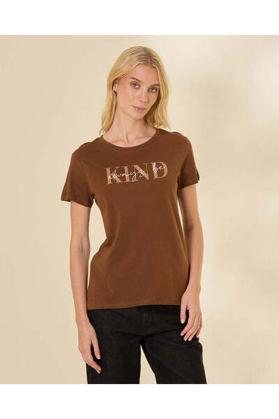 REDTAG Women Brown Graphic T-Shirt