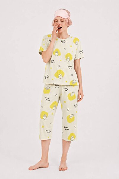 MODABOX 100% Cotton Combed Cotton Capri Pajama Set Short Sleeve T-Shirt and C...