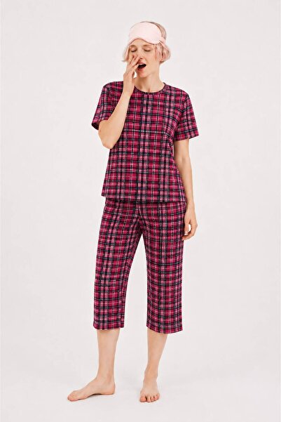 MODABOX 100% Cotton Combed Cotton Capri Pajama Set Short Sleeve T-Shirt and C...