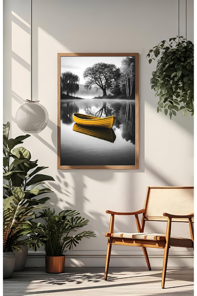 alphobitasarım Eleganța alb-negru și căldura canoa galbenă în casă - Tablou M...