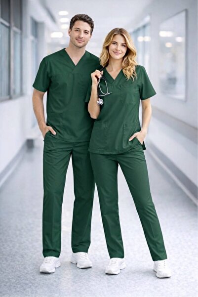 Edelvays Shop Unisex Doktor Hemşire Forması Pamuk Likralı Yarasa Kol Scrubs C...