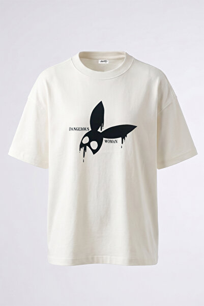 Anetos Dangerous Woman_2 Design Printed Oversize White T-Shirt