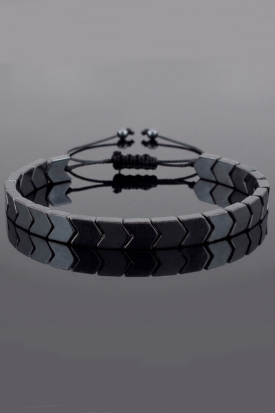 Solfera Thick Block Sergeant Cut Hematite Natural Stone Men's Bracelet Bl182B