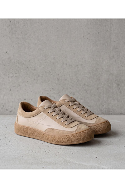 Deripabuc Hakiki Deri Krem Kadın Deri Sneaker DP87-0180