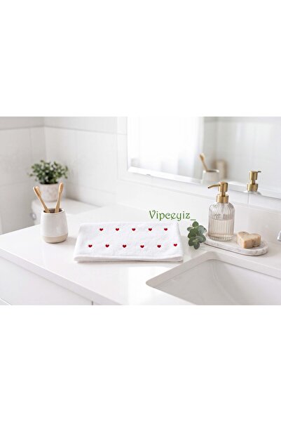 vipceyiz Prosop cu model brodat in forma de inimă (50 cm lățime, 70 cm înălțime)