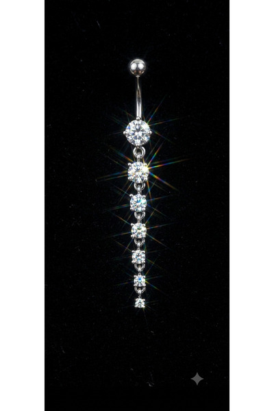 AyçaSilver Uzun 7 taşlı Zirkon taşlı göbek piercing