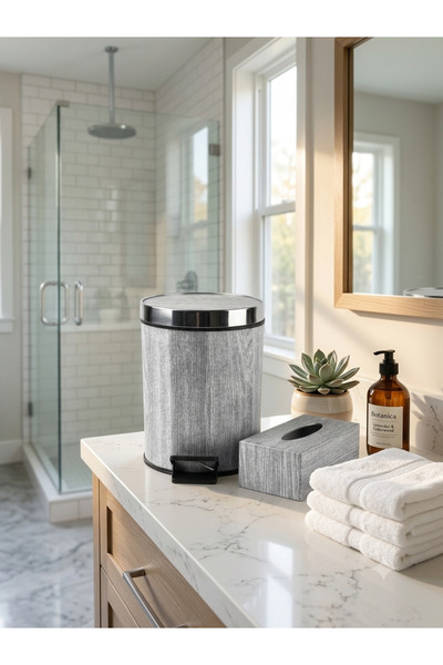 Binshihon Home 2-piece bathroom & desk organizer set in modern grey faux wood...