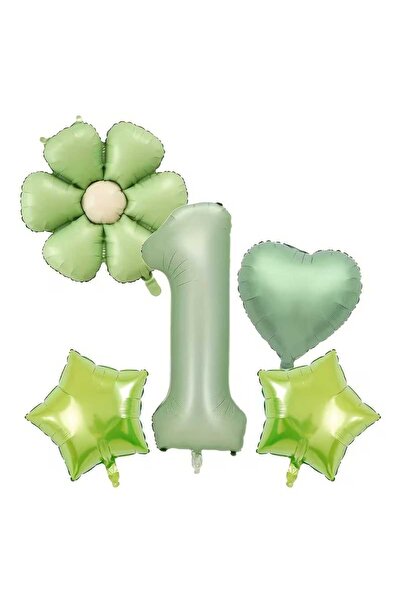 ÇITIPITISTORE Green Daisy Number Heart Star Birthday Foil Balloon Set