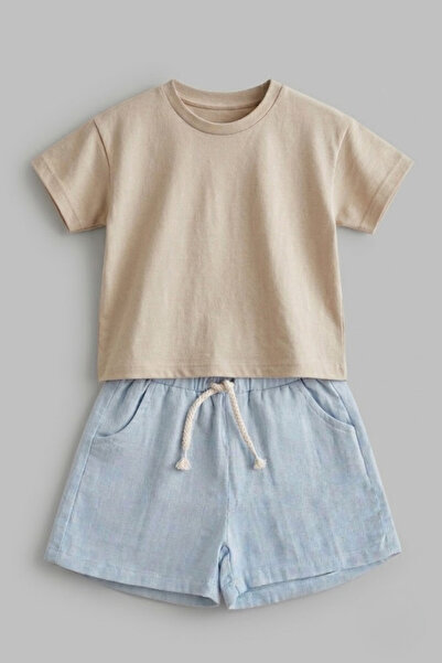 LOGO AKSESUAR Children's 100% Cotton Shorts and Interlock T-Shirt Two-Piece S...