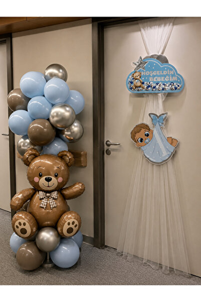 Minimola Hoşgeldin Bebeğim Erkek Bebek Baby Shower Hastane Odası Kapı Süsleme...
