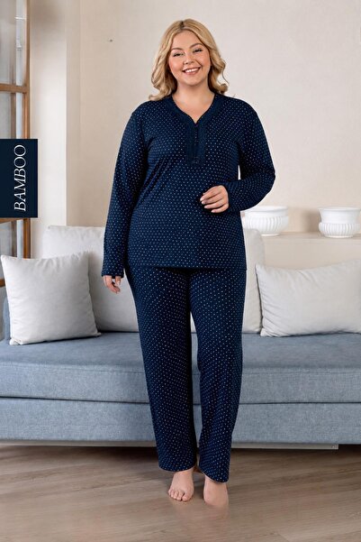 DERYA Women's Plus Size Lace Collar Bamboo Long Sleeve Slim Pajama Set 8105L ...