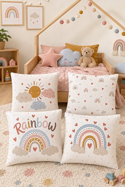 EVPANYA Set de 4 huse de pernă pentru copii și bebeluși cu model curcubeu col...