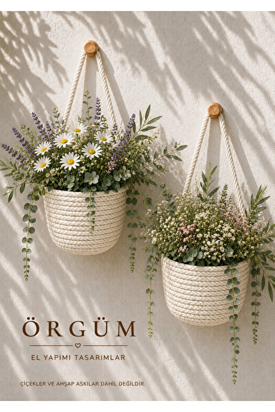 ÖRGÜM Coș Mini Decorativ, Set de 2 ghivece pentru flori (Plantele și umerașel...