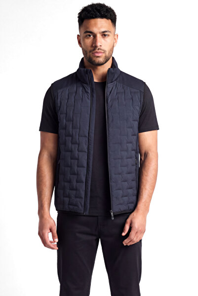 BOSS Men's Regular Cut Quilted Patterned Goose down Filled Navy Blue Vest