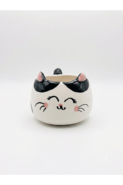 PALTO TASARIM Black-Eared Cat Mug 3D Embossed Handmade Cream Glossy - Handcra...
