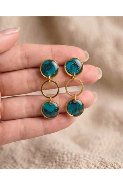 Dodemert Home Nox Blue Gold Sequential Polymer Clay & Epoxy Handmade Earrings