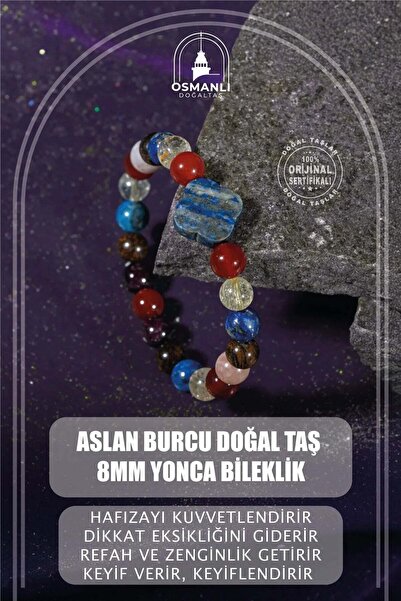 OSMANLI DOĞAL TAŞ Aslan Burcu Bileklik Bordo Granat Lal, Bronzit, Güneş Taşı,...