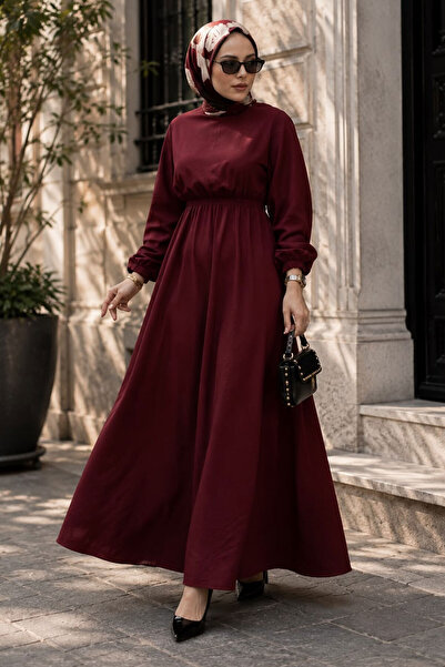 Tesettür Dünyası Mira Beli Elastic Dress Tsd260245 Claret Red