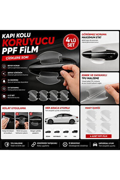 Şanlı Tuning Şeffaf PPF Araç Kapı Kolu Koruyucu Film 4'lü Set Tırnak ve Çizik...