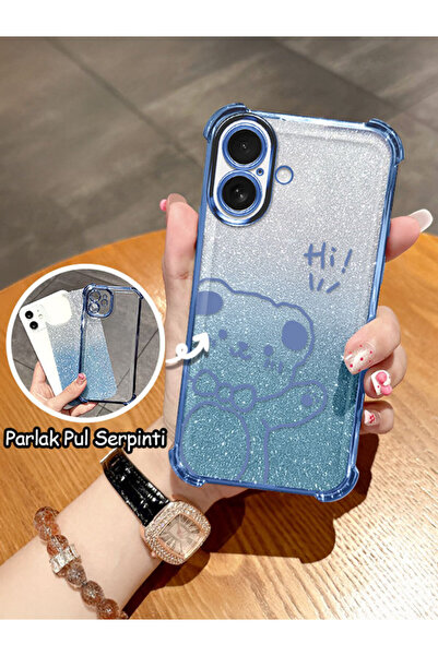 SLIMFELT iPhone 16 Uyumlu geçişli parlak ayı desenli yumuşak kılıf, basit sev...