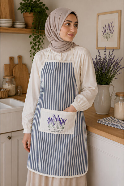 EBRUTESETTÜR Striped Kitchen Apron Navy Blue