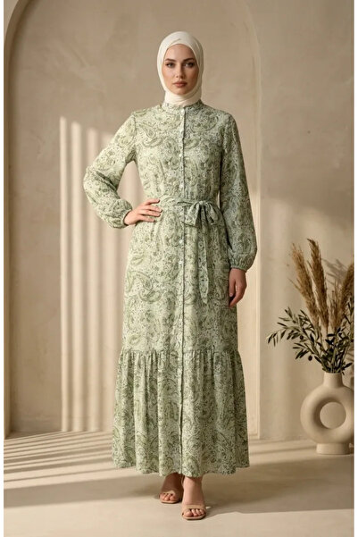sefamerve Modal Fabric Buttoned Hijab Dress 0344-01 Khaki