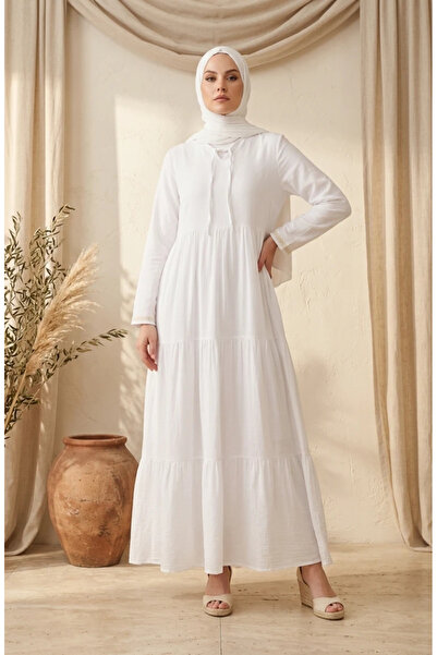 sefamerve Şile Bezi Hijab Dress 6880-01 White