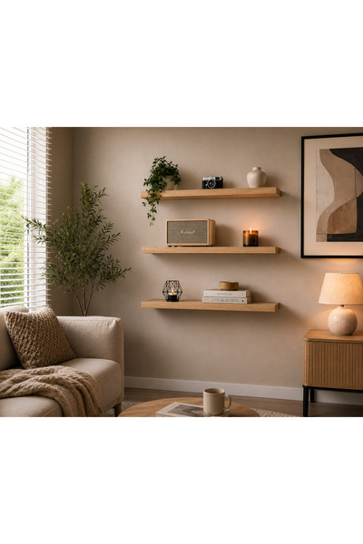 balore Home & Office Uçan Duvar Rafı 3'lü Set | Dekoratif Gizli Montaj Kitapl...