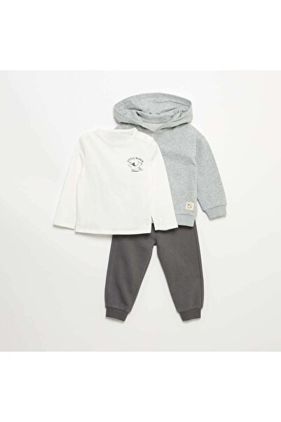 KIABI 3-Piece Sweatshirt Joggers & T-shirt Set BEIGE