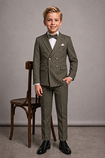 MODMEN Boys' Striped Jacket Shirt Pants Bow Tie Suit