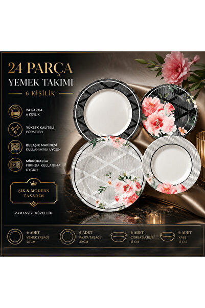 Kosova POR-268 Black Jade 24 Parça Yemek Takımı