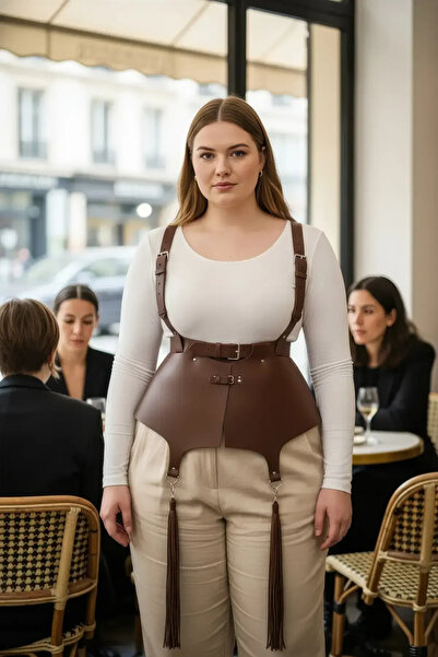 Angels Passion Plus Size Brown Women's Belt Corset Style Strap Tassel Detaile...