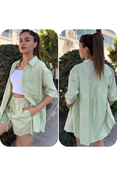 ROKH Women's Two-Piece Summer Vacation Set with Elastic Waist Shorts and Shirt
