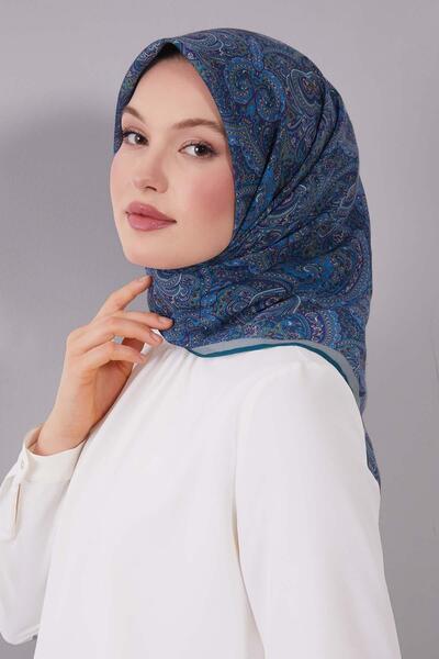 Levidor Petrol Green Ethnic Pattern Silk Cotton Scarf