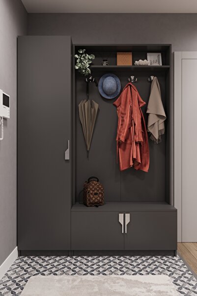 asratrend Lüks Çok Raflı Portmanto Askılı Vestiyer %100 MDF Çok Raflı Ayakkab...