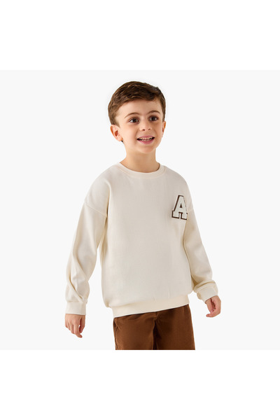 Juniors Textured Sweatshirt with Embroidered Detail and Long Sleeves