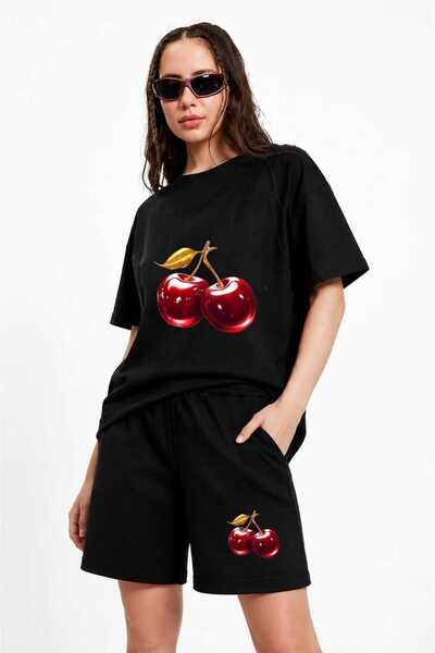 ZAVIXO Women's Cherry Printed Shorts and Oversize Short Sleeve T-Shirt Shorts...