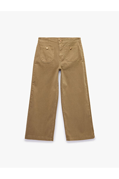 Koton Cotton High Waist Jean Pants with Buttoned Pockets - Culotte Jeans