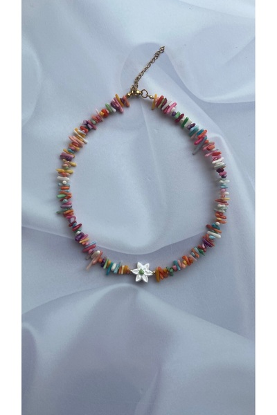 Burçin Örbük Accessory Renkli Diş Mercan & Seramik Çiçek El Yapımı Kolye
